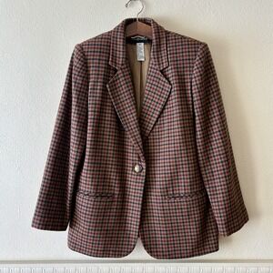 Vintage Sag Harbor wool blend houndstooh tan, black and red 90s blazer‎
